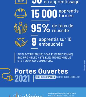 Affiche de la journée portes ouvertes du 19 mai 2021 au CFA Delépine.